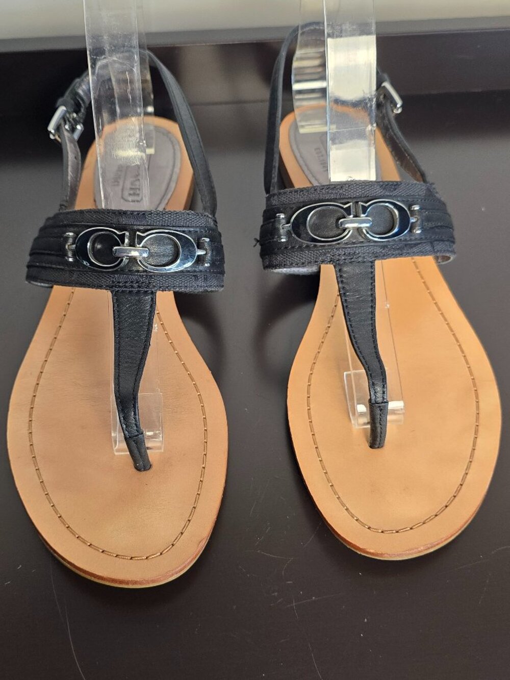 Coach Black Canvas & Leather Sammy Thong Sandals Size 8